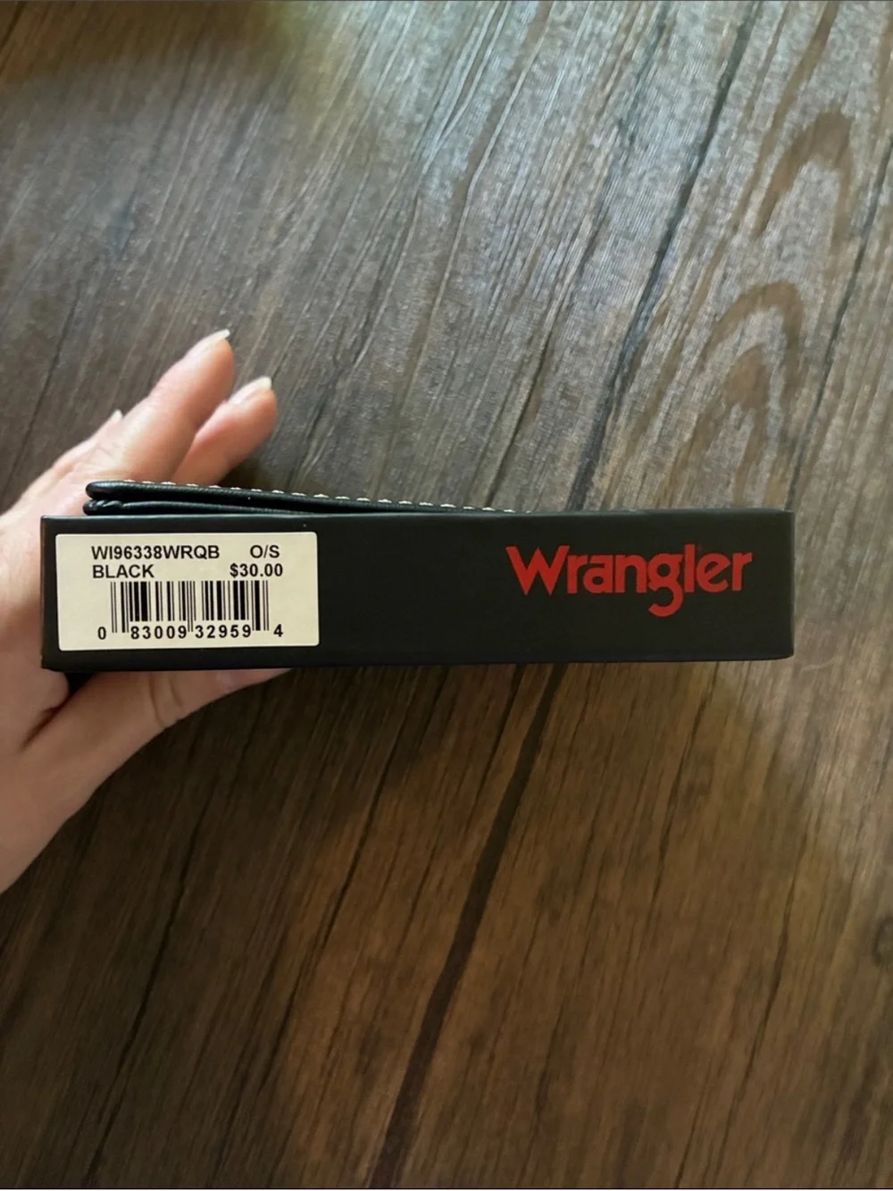 Wrangler Black Leather Card & Key Holder with Cream Contrast Stitch